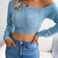 Women's casual hollow out off shoulder long sleeve off navel sweater - Executive-Skincare