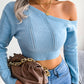 Women's casual hollow out off shoulder long sleeve off navel sweater - Executive-Skincare