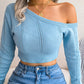 Women's casual hollow out off shoulder long sleeve off navel sweater - Executive-Skincare