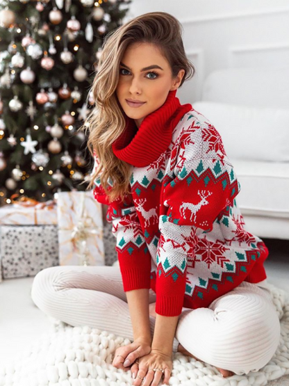 Women's Christmas  Turtleneck Long Sleeve Sweater - Executive-Skincare