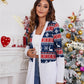 Women's loose color blocking Christmas print casual cardigan - Executive-Skincare