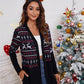 Women's loose color blocking Christmas print casual cardigan - Executive-Skincare