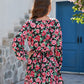 Women's floral print round neck long sleeve dress - Executive-Skincare
