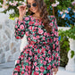 Women's floral print round neck long sleeve dress - Executive-Skincare