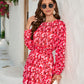 Women's floral print round neck long sleeve dress - Executive-Skincare