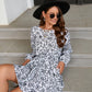 Women's floral print round neck long sleeve dress - Executive-Skincare