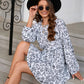 Women's floral print round neck long sleeve dress - Executive-Skincare