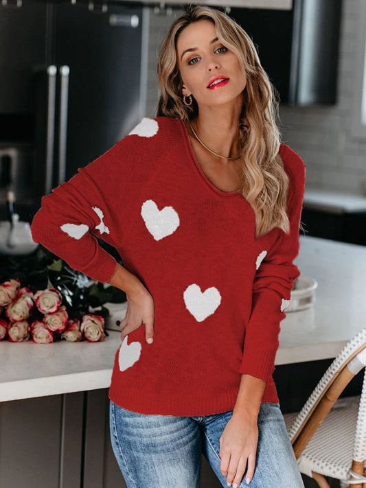 Love Valentine's Day V Neck Knit Pullover Sweater - Executive-Skincare