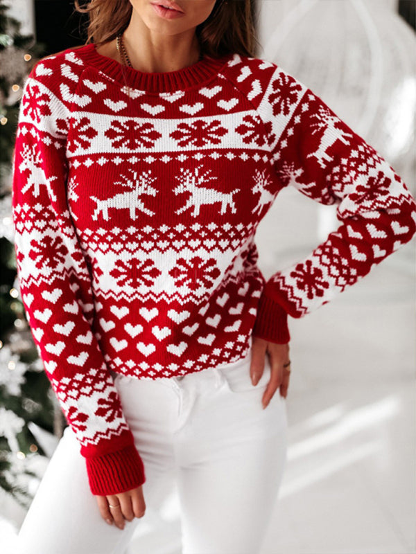 Women's Christmas Elk Long Sleeve Knit Sweater - Executive-Skincare